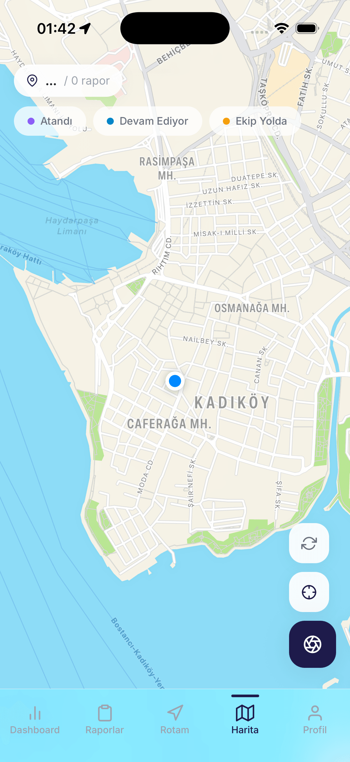 The FixMyCity Expo mobile app map with report locations and status filters.